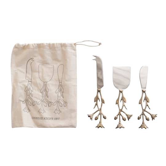 Hello Honey® Stainless Steel & Brass Cheese Knives, 3ct.